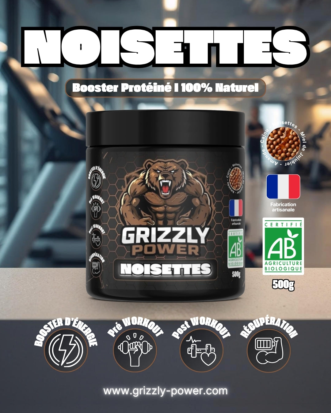 Un mélange de miel pur d'amandes, de noix de cajou et de noisettes vous fournirons énergie, protéines et nombreux nutriments essentiels à vos séances sportive, pour votre récupération après l'effort et à vos journées chargées.