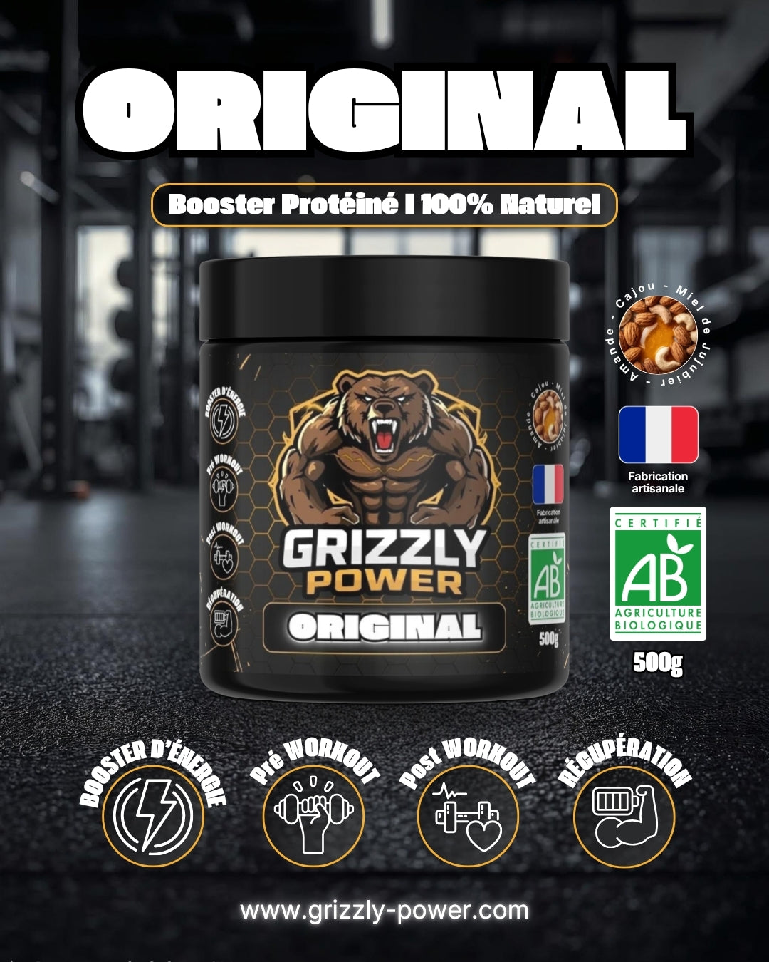 Booster d'énergie protéiné 100% naturel, à base de fruits secs et de miel de jujubier. A consommer avant et après l'effort ou au début et à la fin de la journée pour un regain d'énergie.